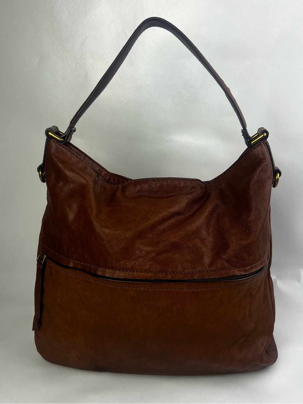 Fossil Leather Brown Hobo Shoulder Bag Purse